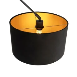 QAZQA Schlafzimmerlampen|Küchenlampen*Hängelampe mit Veloursschirm schwarz mit Gold 35 cm - Blitz I schwarz