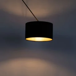 QAZQA Schlafzimmerlampen|Küchenlampen*Hängelampe mit Veloursschirm schwarz mit Gold 35 cm - Blitz I schwarz