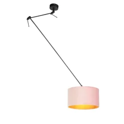 QAZQA Pendelleuchten|Wohnzimmerlampen*Hängelampe mit Veloursschirm altrosa mit Gold 35 cm - Blitz I schwarz