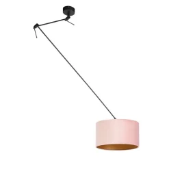 QAZQA Pendelleuchten|Wohnzimmerlampen*Hängelampe mit Veloursschirm altrosa mit Gold 35 cm - Blitz I schwarz