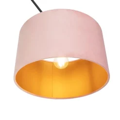 QAZQA Pendelleuchten|Wohnzimmerlampen*Hängelampe mit Veloursschirm altrosa mit Gold 35 cm - Blitz I schwarz