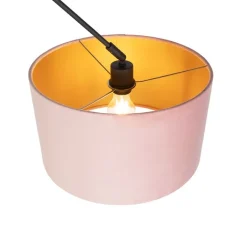 QAZQA Pendelleuchten|Wohnzimmerlampen*Hängelampe mit Veloursschirm altrosa mit Gold 35 cm - Blitz I schwarz