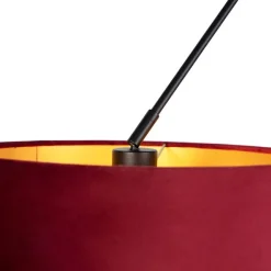 QAZQA Pendelleuchten|Wohnzimmerlampen*Hängelampe mit Veloursschirmen rot mit Gold 35 cm - Blitz II schwarz