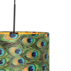 QAZQA Pendelleuchten|Wohnzimmerlampen*Hängelampe mit Veloursschirm Pfau mit Gold 35 cm - Combi
