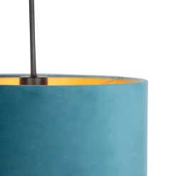 QAZQA Pendelleuchten|Wohnzimmerlampen*Hängelampe mit Veloursschirm blau mit Gold 35 cm - Combi