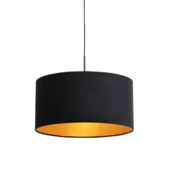QAZQA Pendelleuchten|Wohnzimmerlampen*Hängelampe mit Veloursschirm schwarz mit Gold 50 cm - Combi