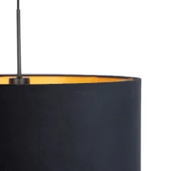 QAZQA Pendelleuchten|Wohnzimmerlampen*Hängelampe mit Veloursschirm schwarz mit Gold 50 cm - Combi