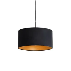 QAZQA Pendelleuchten|Wohnzimmerlampen*Hängelampe mit Veloursschirm schwarz mit Gold 50 cm - Combi