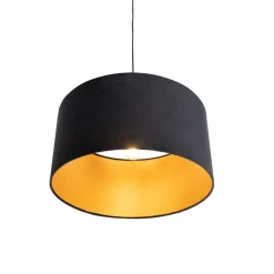 QAZQA Pendelleuchten|Wohnzimmerlampen*Hängelampe mit Veloursschirm schwarz mit Gold 50 cm - Combi