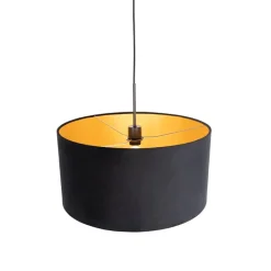 QAZQA Pendelleuchten|Wohnzimmerlampen*Hängelampe mit Veloursschirm schwarz mit Gold 50 cm - Combi