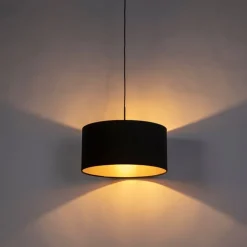 QAZQA Pendelleuchten|Wohnzimmerlampen*Hängelampe mit Veloursschirm schwarz mit Gold 50 cm - Combi