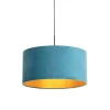 QAZQA Pendelleuchten|Wohnzimmerlampen*Hängelampe mit Veloursschirm blau mit Gold 50 cm - Combi