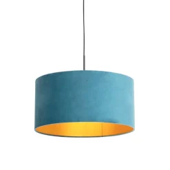 QAZQA Pendelleuchten|Wohnzimmerlampen*Hängelampe mit Veloursschirm blau mit Gold 50 cm - Combi