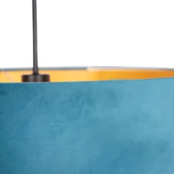 QAZQA Pendelleuchten|Wohnzimmerlampen*Hängelampe mit Veloursschirm blau mit Gold 50 cm - Combi