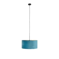QAZQA Pendelleuchten|Wohnzimmerlampen*Hängelampe mit Veloursschirm blau mit Gold 50 cm - Combi