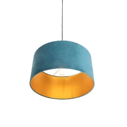 QAZQA Pendelleuchten|Wohnzimmerlampen*Hängelampe mit Veloursschirm blau mit Gold 50 cm - Combi