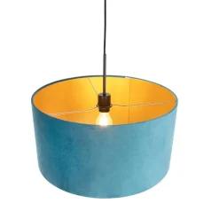QAZQA Pendelleuchten|Wohnzimmerlampen*Hängelampe mit Veloursschirm blau mit Gold 50 cm - Combi