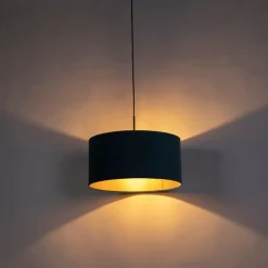 QAZQA Pendelleuchten|Wohnzimmerlampen*Hängelampe mit Veloursschirm blau mit Gold 50 cm - Combi