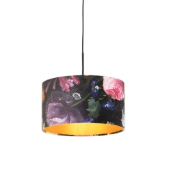 QAZQA Pendelleuchten|Wohnzimmerlampen*Hängelampe mit Veloursschirm Blumen mit Gold 35 cm - Combi