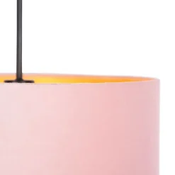 QAZQA Pendelleuchten|Wohnzimmerlampen*Hängelampe mit Veloursschirm rosa mit Gold 40 cm - Combi