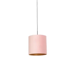 QAZQA Pendelleuchten|Wohnzimmerlampen*Hängelampe mit Veloursschirm rosa mit Gold 40 cm - Combi