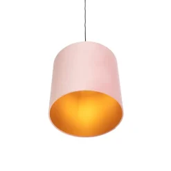 QAZQA Pendelleuchten|Wohnzimmerlampen*Hängelampe mit Veloursschirm rosa mit Gold 40 cm - Combi