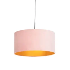 QAZQA Pendelleuchten|Wohnzimmerlampen*Hängelampe mit Veloursschirm rosa mit Gold 50 cm - Combi