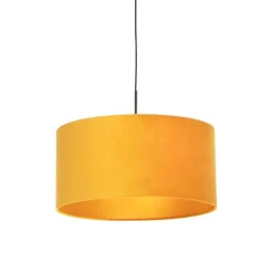 QAZQA Pendelleuchten|Wohnzimmerlampen*Hängelampe mit Veloursschirm gelb mit Gold 50 cm - Combi