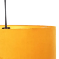 QAZQA Pendelleuchten|Wohnzimmerlampen*Hängelampe mit Veloursschirm gelb mit Gold 50 cm - Combi