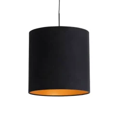 QAZQA Pendelleuchten|Wohnzimmerlampen*Hängelampe mit Veloursschirm schwarz mit Gold 40 cm - Combi