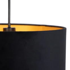 QAZQA Pendelleuchten|Wohnzimmerlampen*Hängelampe mit Veloursschirm schwarz mit Gold 40 cm - Combi