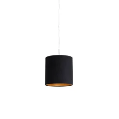 QAZQA Pendelleuchten|Wohnzimmerlampen*Hängelampe mit Veloursschirm schwarz mit Gold 40 cm - Combi