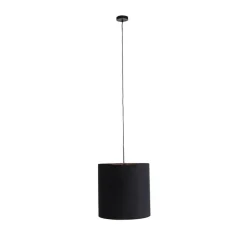 QAZQA Pendelleuchten|Wohnzimmerlampen*Hängelampe mit Veloursschirm schwarz mit Gold 40 cm - Combi