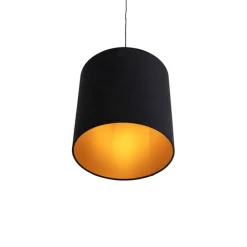 QAZQA Pendelleuchten|Wohnzimmerlampen*Hängelampe mit Veloursschirm schwarz mit Gold 40 cm - Combi