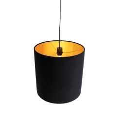QAZQA Pendelleuchten|Wohnzimmerlampen*Hängelampe mit Veloursschirm schwarz mit Gold 40 cm - Combi