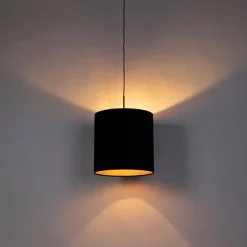 QAZQA Pendelleuchten|Wohnzimmerlampen*Hängelampe mit Veloursschirm schwarz mit Gold 40 cm - Combi