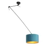 QAZQA Pendelleuchten|Wohnzimmerlampen*Hängelampe mit Veloursschirm blau mit Gold 35 cm - Blitz I schwarz