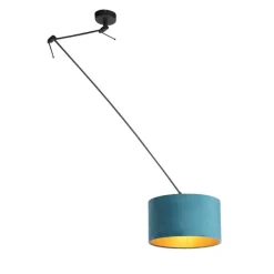 QAZQA Pendelleuchten|Wohnzimmerlampen*Hängelampe mit Veloursschirm blau mit Gold 35 cm - Blitz I schwarz