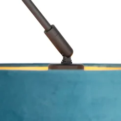 QAZQA Pendelleuchten|Wohnzimmerlampen*Hängelampe mit Veloursschirm blau mit Gold 35 cm - Blitz I schwarz