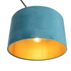 QAZQA Pendelleuchten|Wohnzimmerlampen*Hängelampe mit Veloursschirm blau mit Gold 35 cm - Blitz I schwarz
