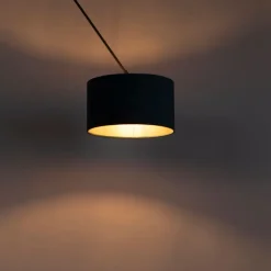 QAZQA Pendelleuchten|Wohnzimmerlampen*Hängelampe mit Veloursschirm blau mit Gold 35 cm - Blitz I schwarz
