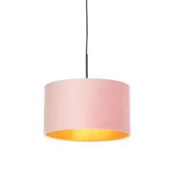 QAZQA Pendelleuchten|Wohnzimmerlampen*Hängelampe mit Veloursschirm rosa mit Gold 35 cm - Combi