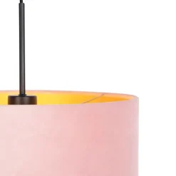 QAZQA Pendelleuchten|Wohnzimmerlampen*Hängelampe mit Veloursschirm rosa mit Gold 35 cm - Combi