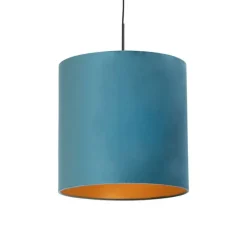 QAZQA Pendelleuchten|Wohnzimmerlampen*Hängelampe mit Veloursschirm blau mit Gold 40 cm - Combi