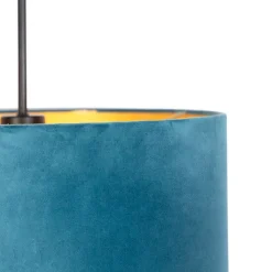 QAZQA Pendelleuchten|Wohnzimmerlampen*Hängelampe mit Veloursschirm blau mit Gold 40 cm - Combi