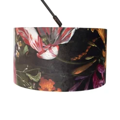 QAZQA Pendelleuchten|Wohnzimmerlampen*Hängelampe mit Veloursschirm Blumen mit Gold 35 cm - Blitz I schwarz