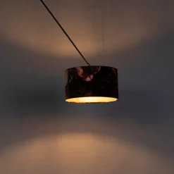 QAZQA Pendelleuchten|Wohnzimmerlampen*Hängelampe mit Veloursschirm Blumen mit Gold 35 cm - Blitz I schwarz