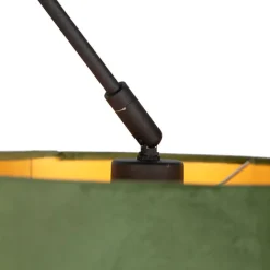 QAZQA Pendelleuchten|Wohnzimmerlampen*Hängelampe mit Veloursschirm grün mit Gold 35 cm - Blitz I schwarz