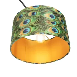 QAZQA Pendelleuchten|Wohnzimmerlampen*Hängelampe mit Veloursschirm Pfau mit Gold 35 cm - Blitz I schwarz