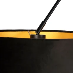 QAZQA Pendelleuchten|Wohnzimmerlampen*Hängelampe mit Veloursschirmen schwarz mit Gold 35 cm - Blitz II schwarz